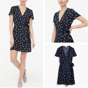 J Crew Navy Lemon Mini Wrap Dress